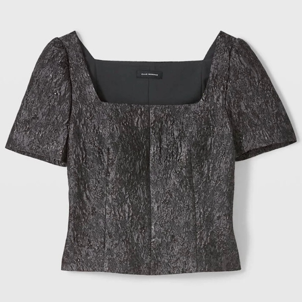 CLUB MONACO Women Brocade Puff Sleeve Square Neckline Blouse Top - Picture 14 of 14